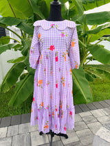 Lavender- Gingham checks mul chanderi frock