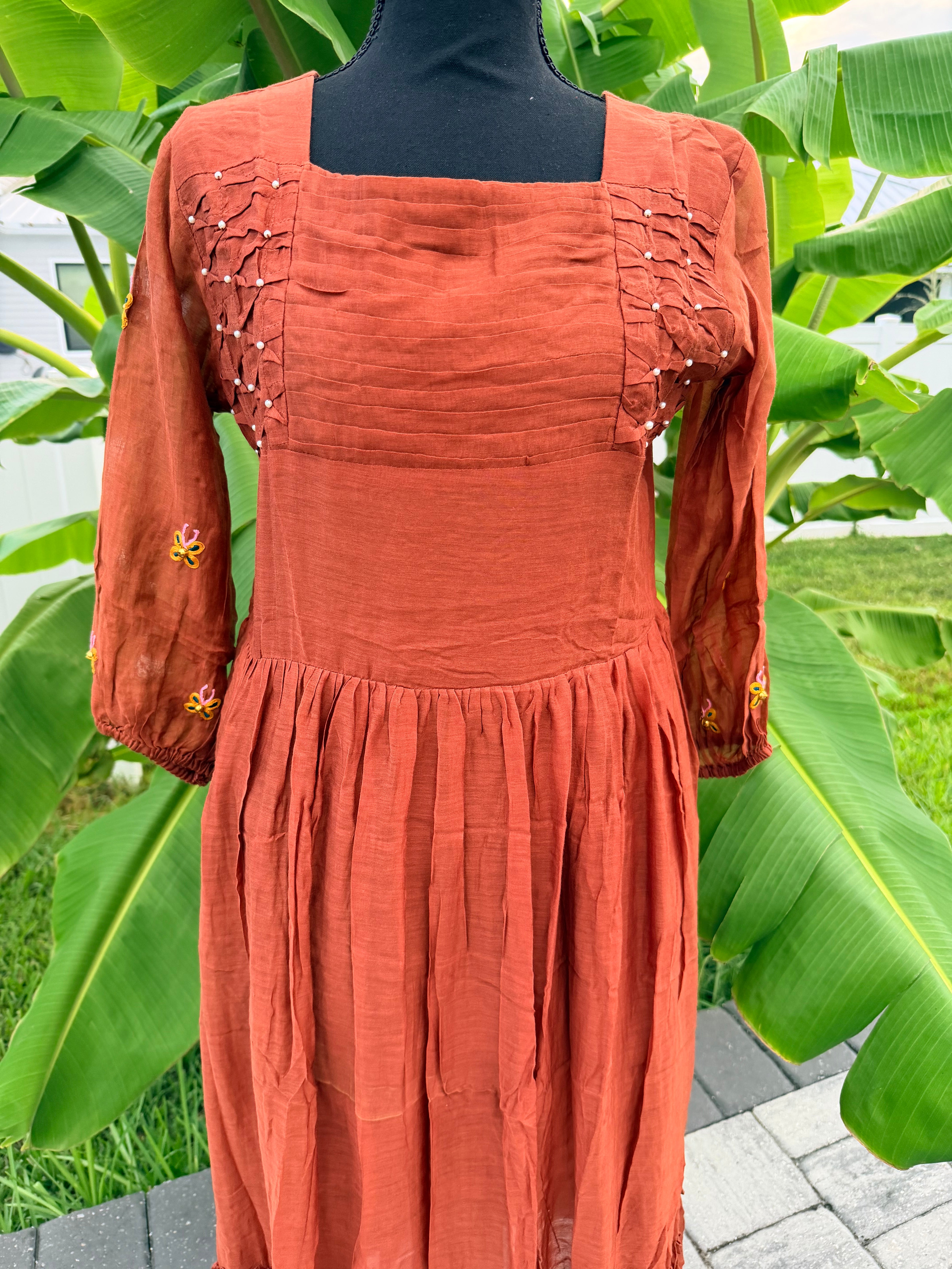 Brown mul chanderi frock