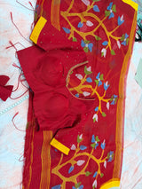 Kora muslin Jamdani overall saree with maggam blouse