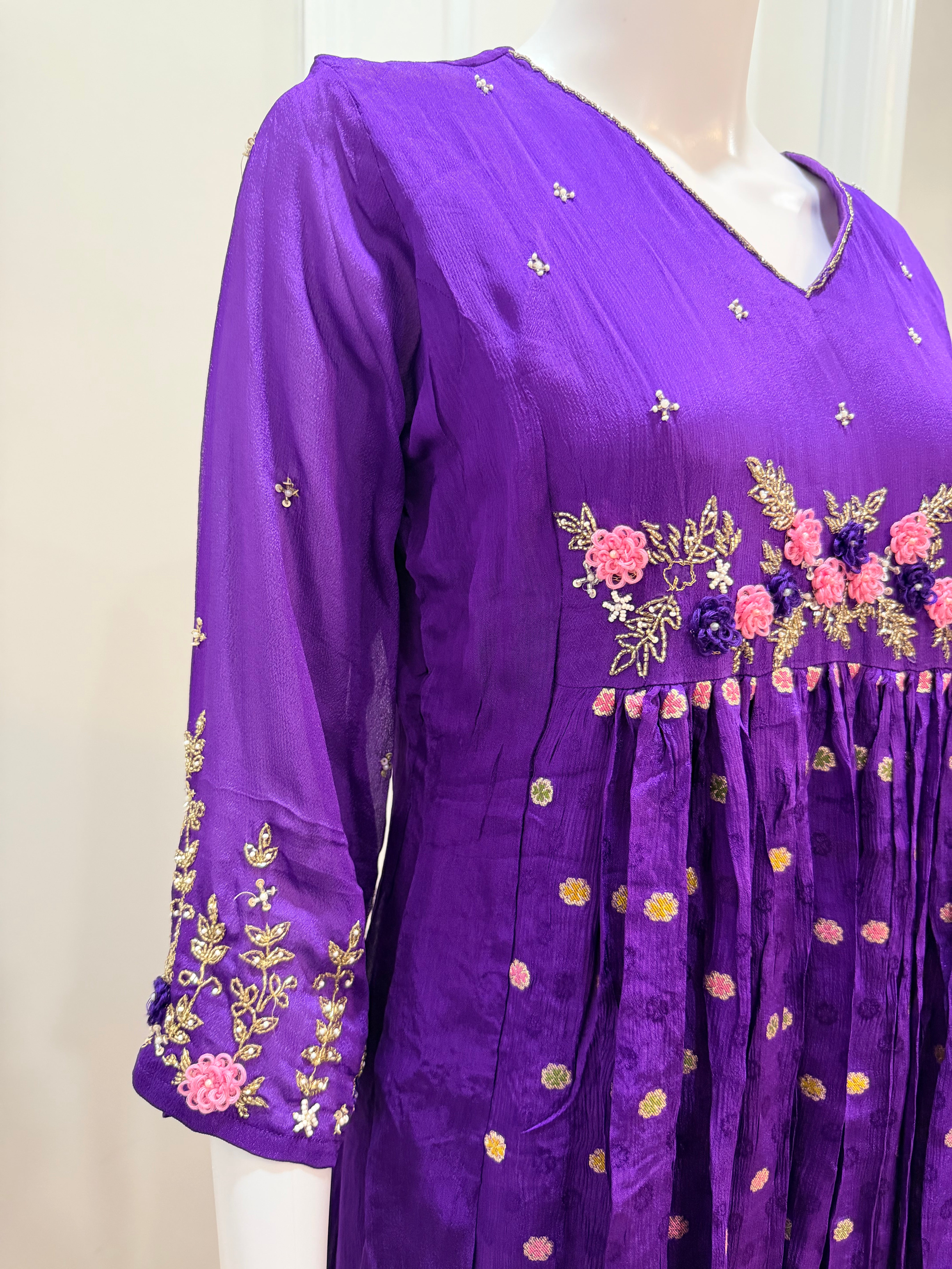 Party wear purple chinnon dress