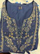 Blue mul cotton kurti set with handwork on yoke
