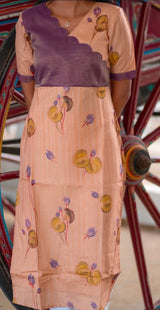 Peach tussar and violet tissue fusion kurti top