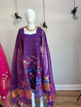 Handloom Muslin Jamdani set in violet- with bottoms