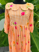 Orange- Gingham checks mul chanderi frock