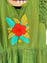 Mehendi Green Narayanpet frock with thread work