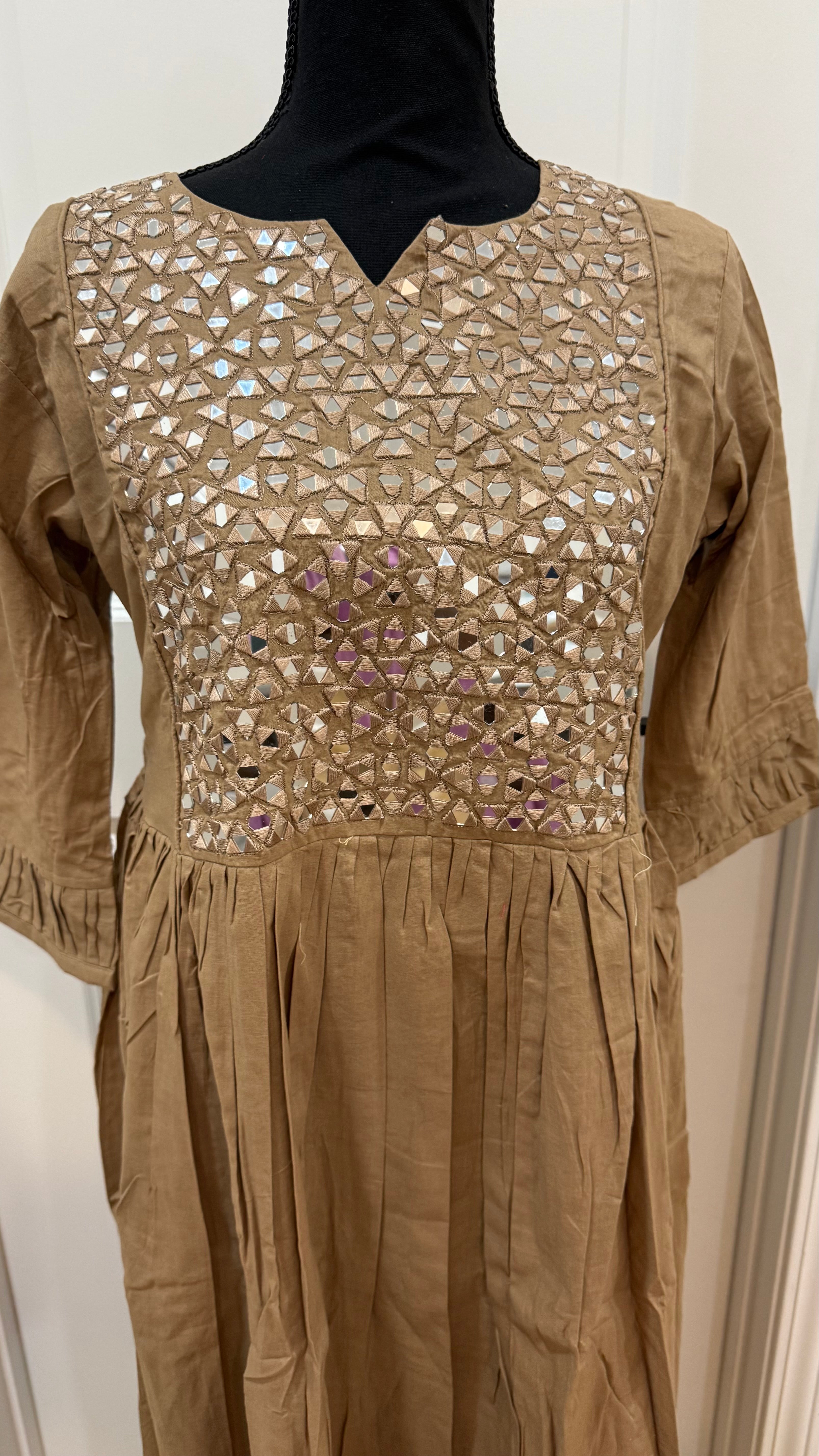 Brown mul cotton set with real mirror work