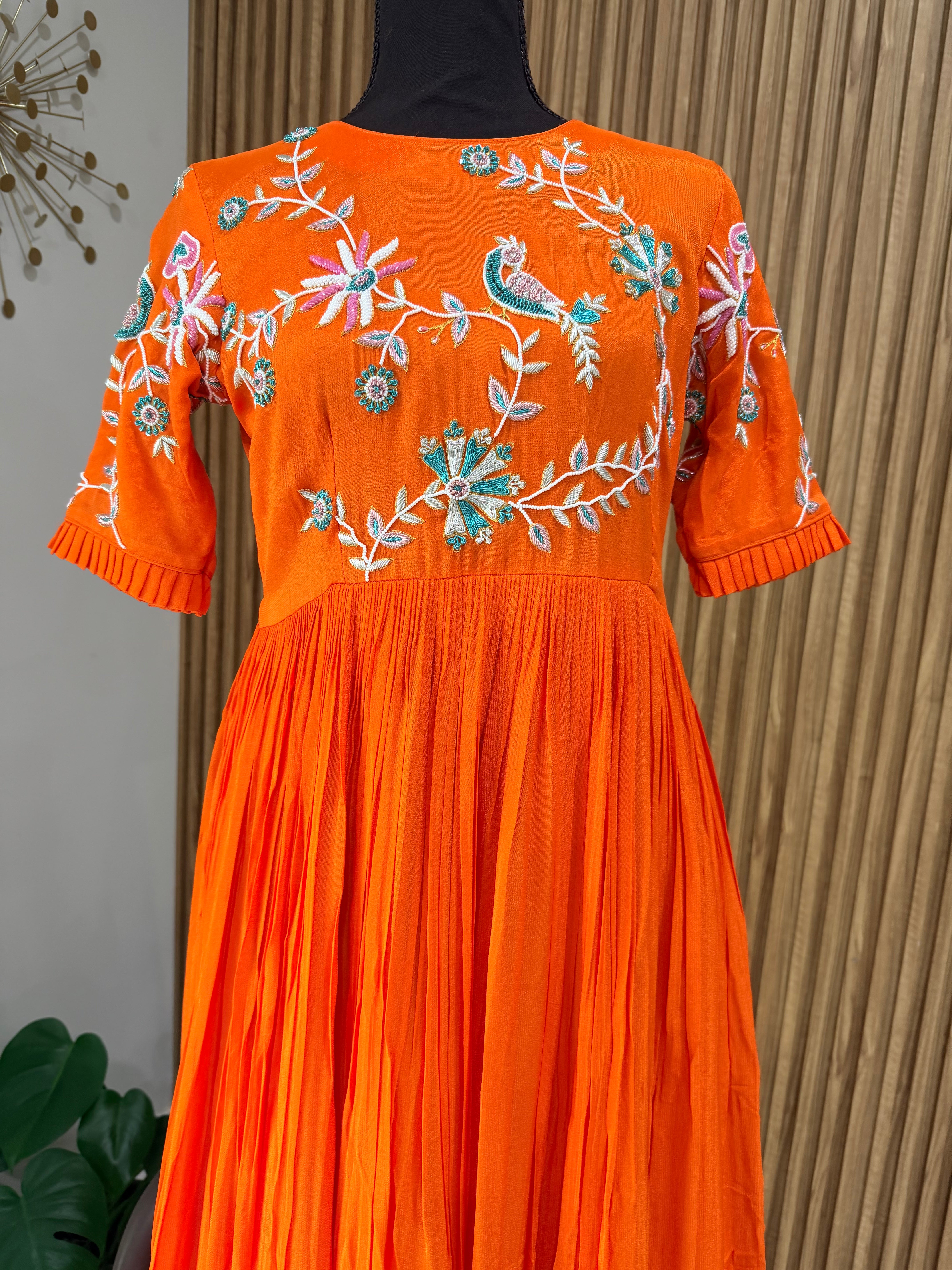 Orange Peacock- designer dress with zardosi work
