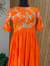 Orange Peacock- designer dress with zardosi work