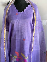 A line Handloom Muslin Jamdani set in lavender- with bottoms