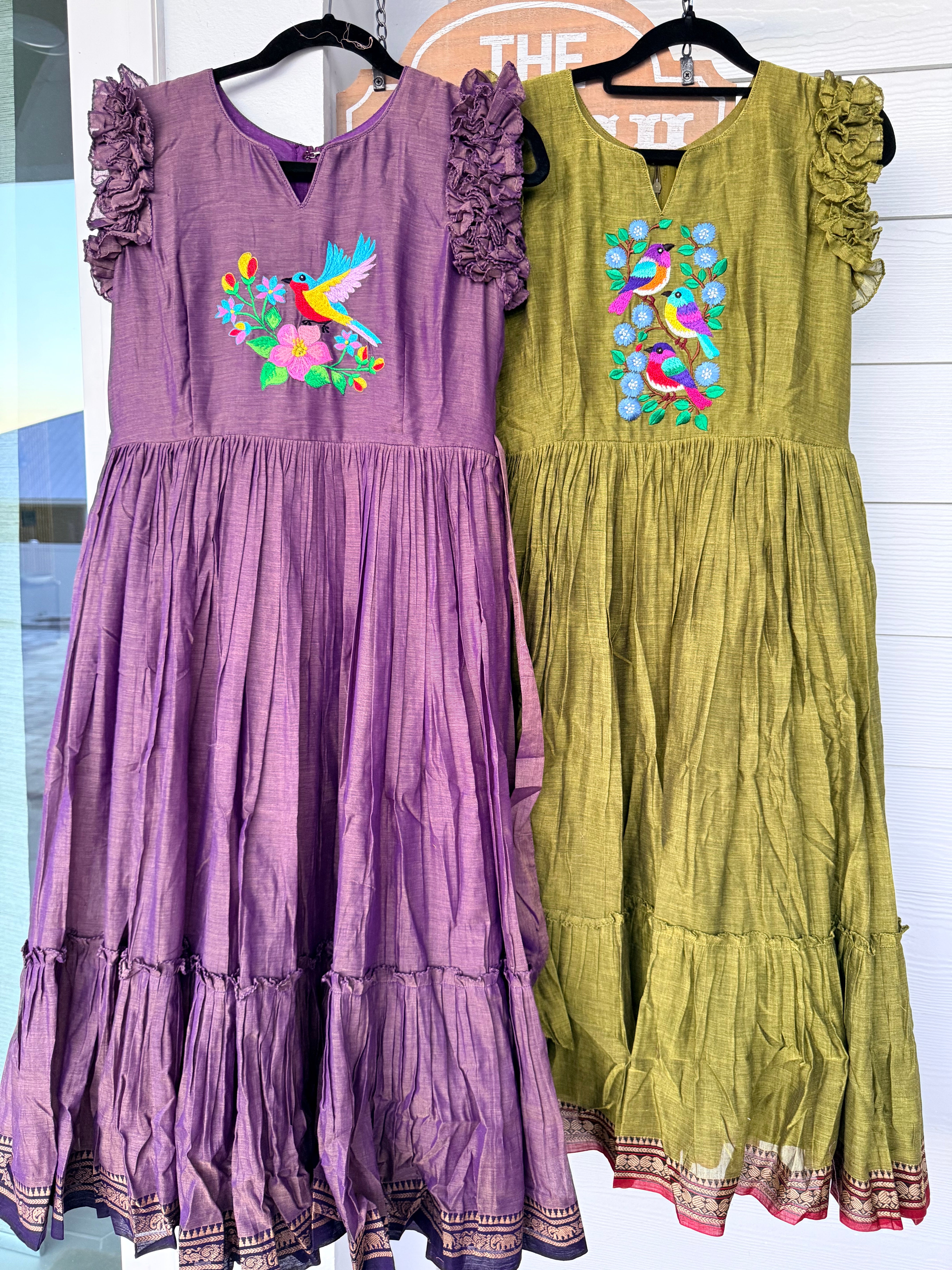 Purple narayanpet frock with thread work