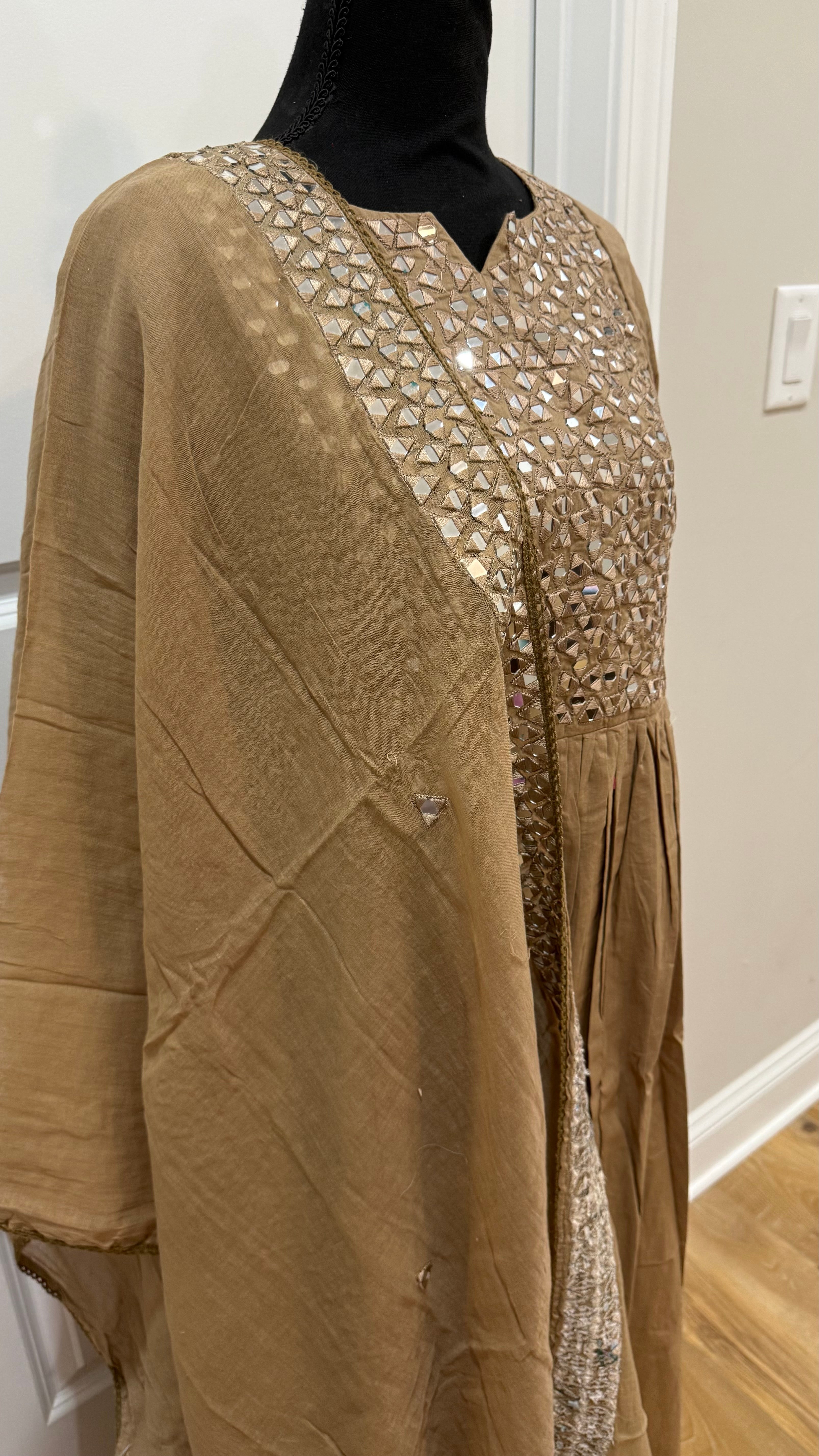 Brown mul cotton set with real mirror work
