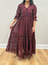 Tiered handloom jamdani dress in brown