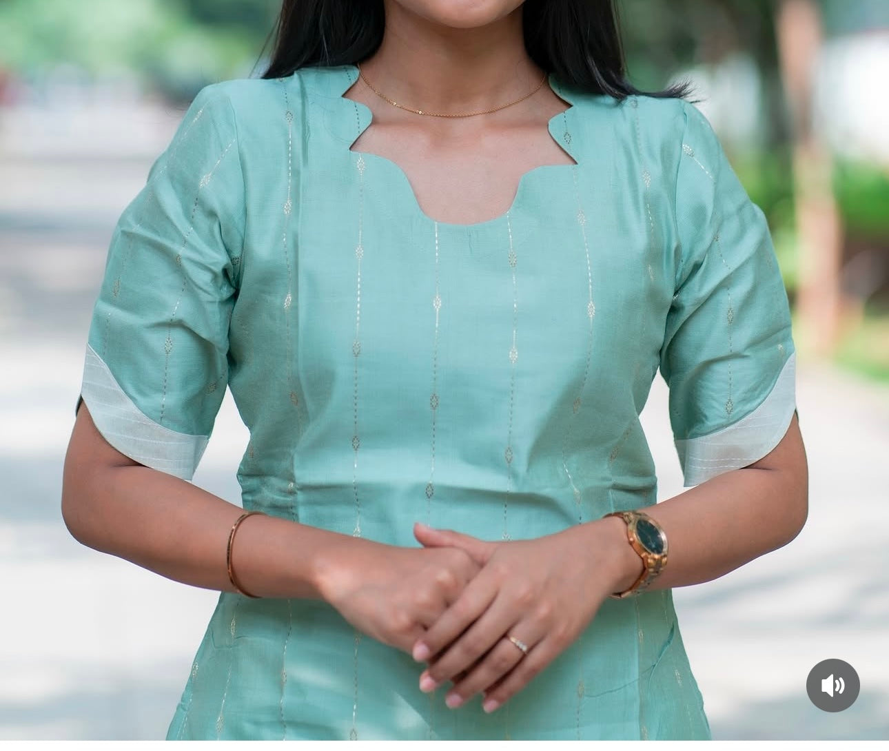 Torqoise green cotton silk 3 piece set