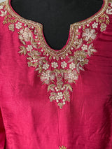 L size - pink dola silk kurti set with handwork and bandhini dupatta