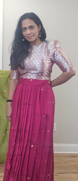 Tissue and raw silk combo crop top set