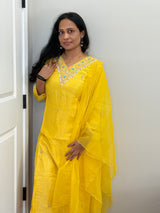 M size - Yellow dola silk kurti set with work on yoke