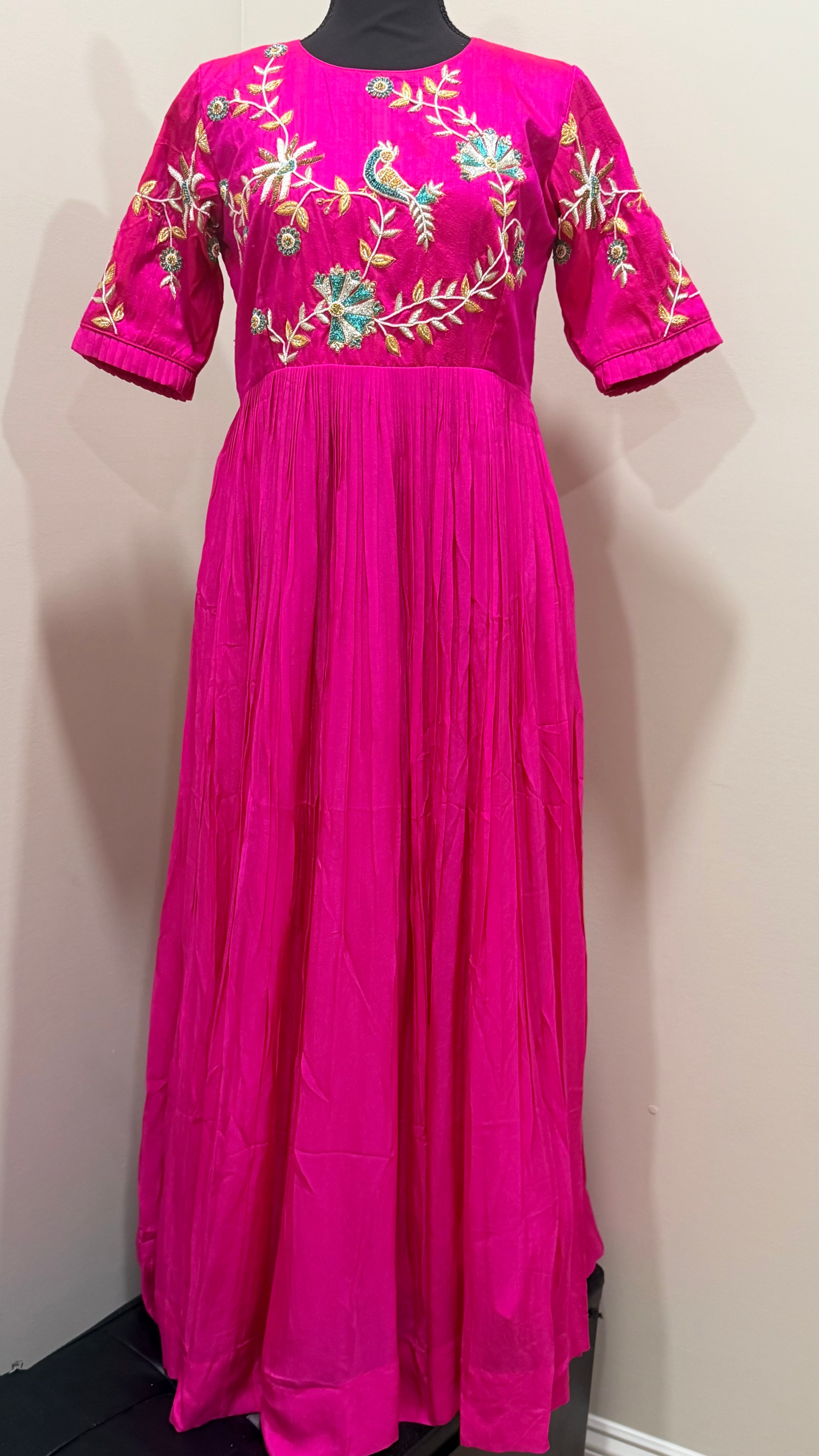 Pink Peacock- designer dress with zardosi work