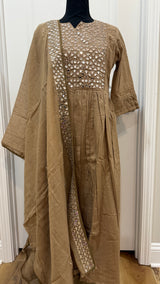 Brown mul cotton set with real mirror work