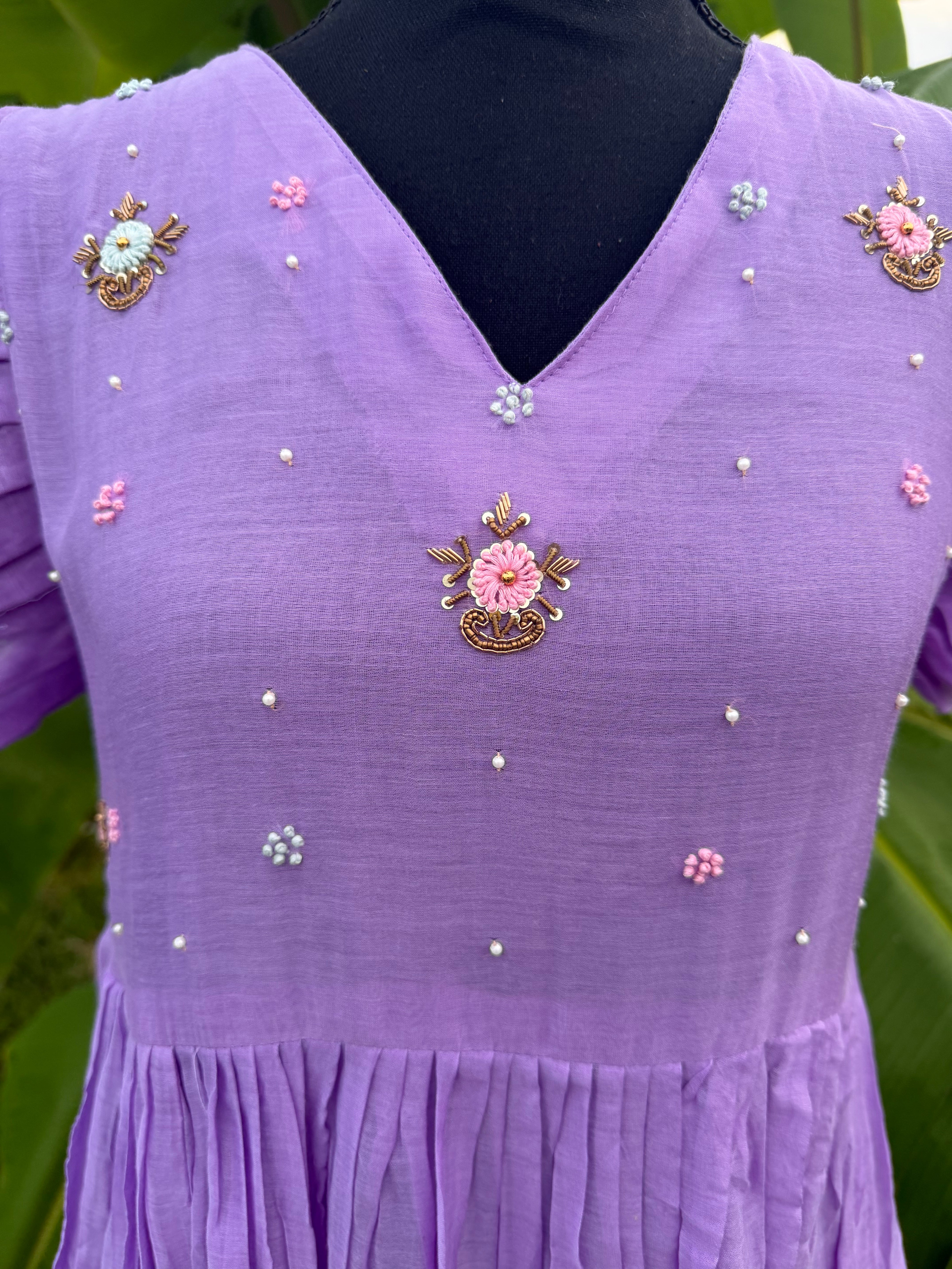Purple mul chanderi frock