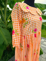 Orange- Gingham checks mul chanderi frock