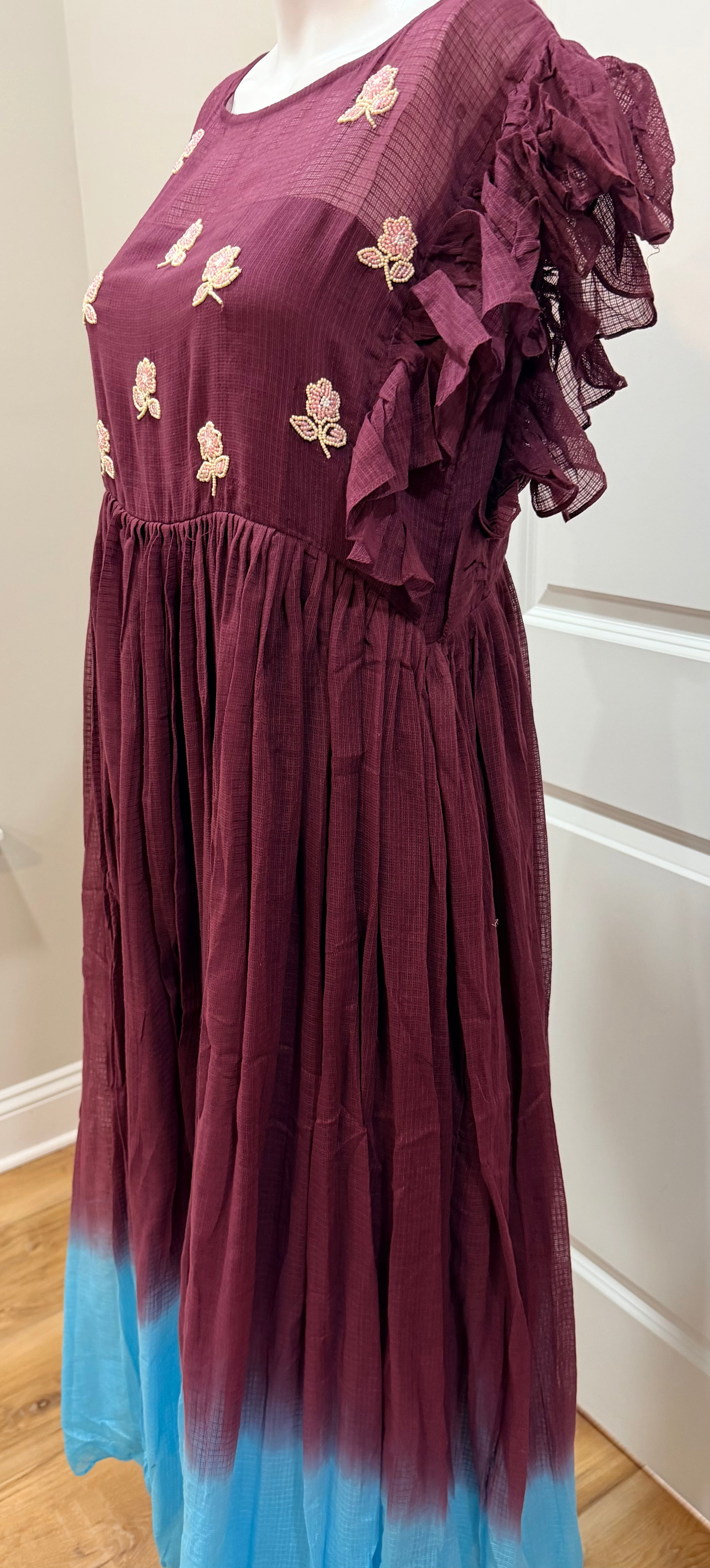 Brown blue Party wear kota dress