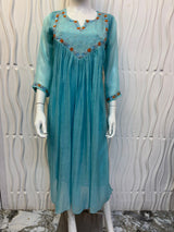Sky blue mul chanderi frock