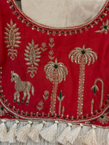 Red and beige Mul Chanderi set
