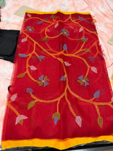 Kora muslin Jamdani overall saree with maggam blouse