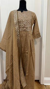 Brown mul cotton set with real mirror work