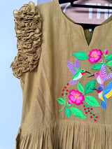 Light olive green  Narayanpet frock with thread work