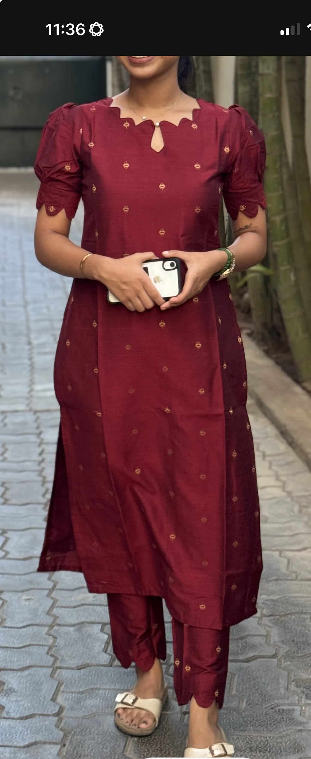 Maroon color raw silk co ord set with gold buttis