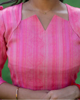 Peach tussar silk 3 piece kurti set with gold leggings