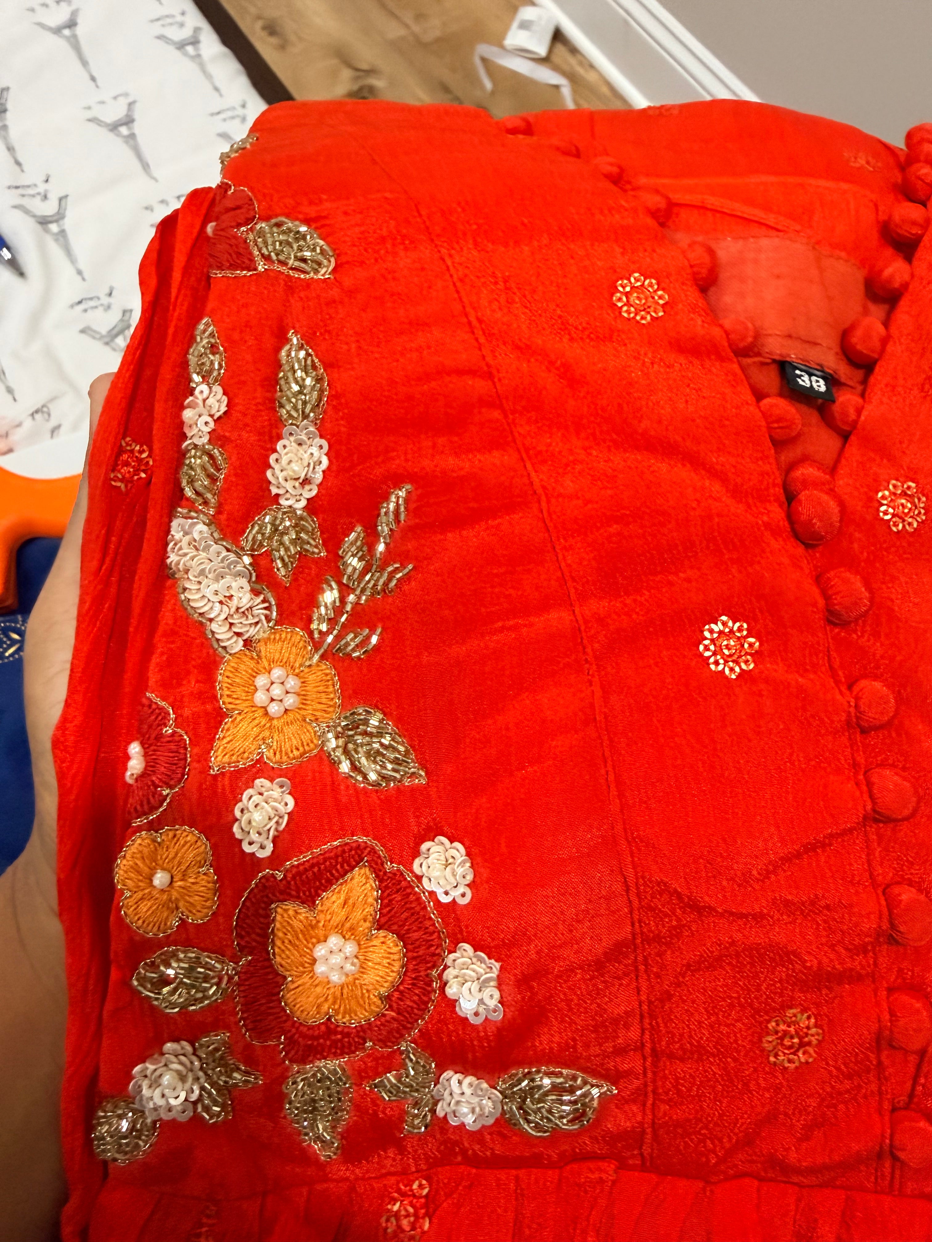 Orange Party wear chinnon dress