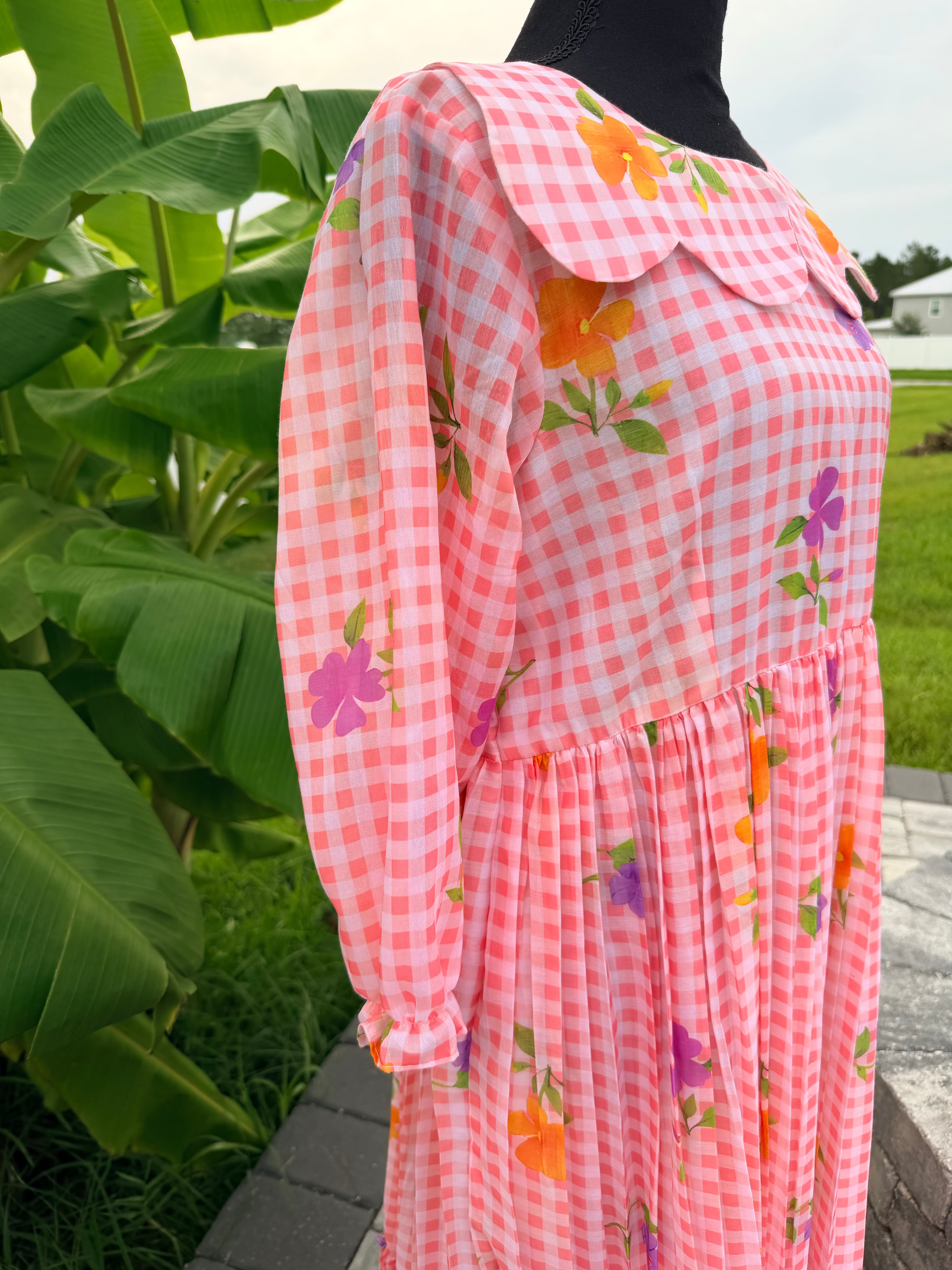 Peach- Gingham checks mul chanderi frock