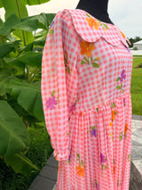 Peach- Gingham checks mul chanderi frock