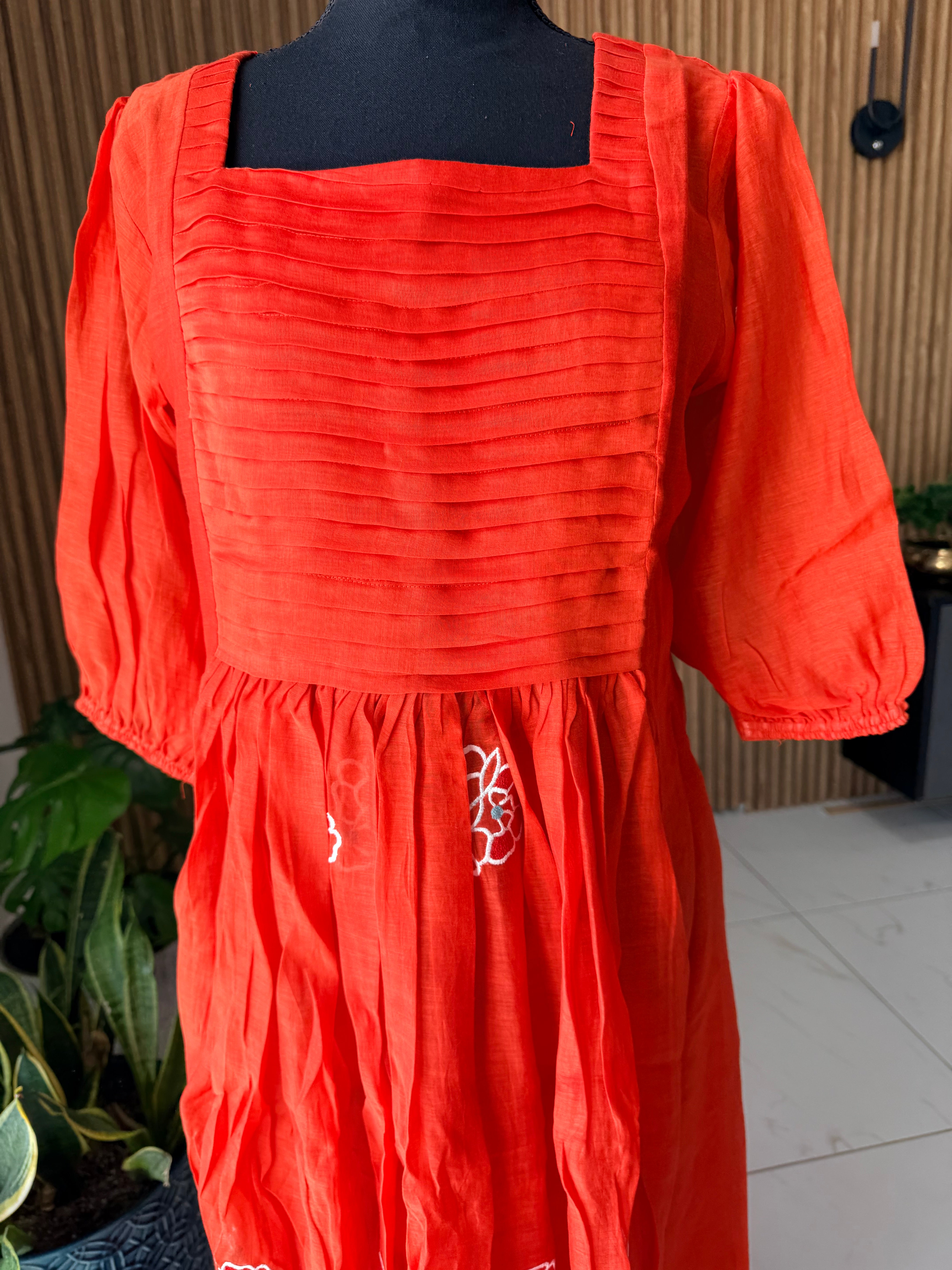 Orange mul chanderi frock