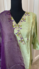 Pista green kurti set with hand work