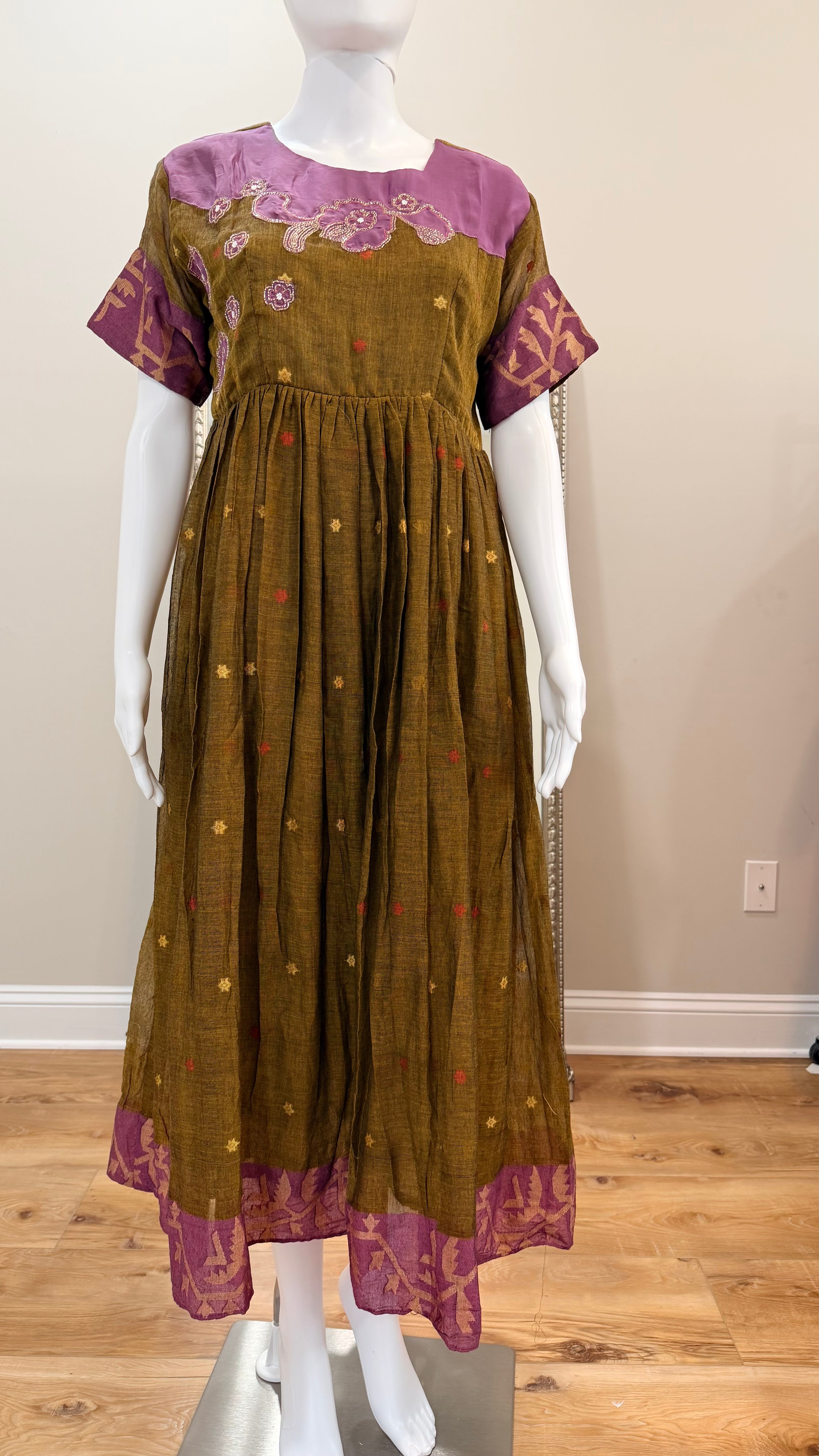 Jamdani handloom mehendi dress