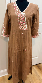 Brown Floral thread work co ord set with V neck