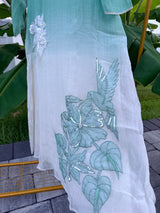 Ombre green and white Mul Chanderi set