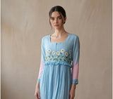 Sky blue and pink floral chinnon dress