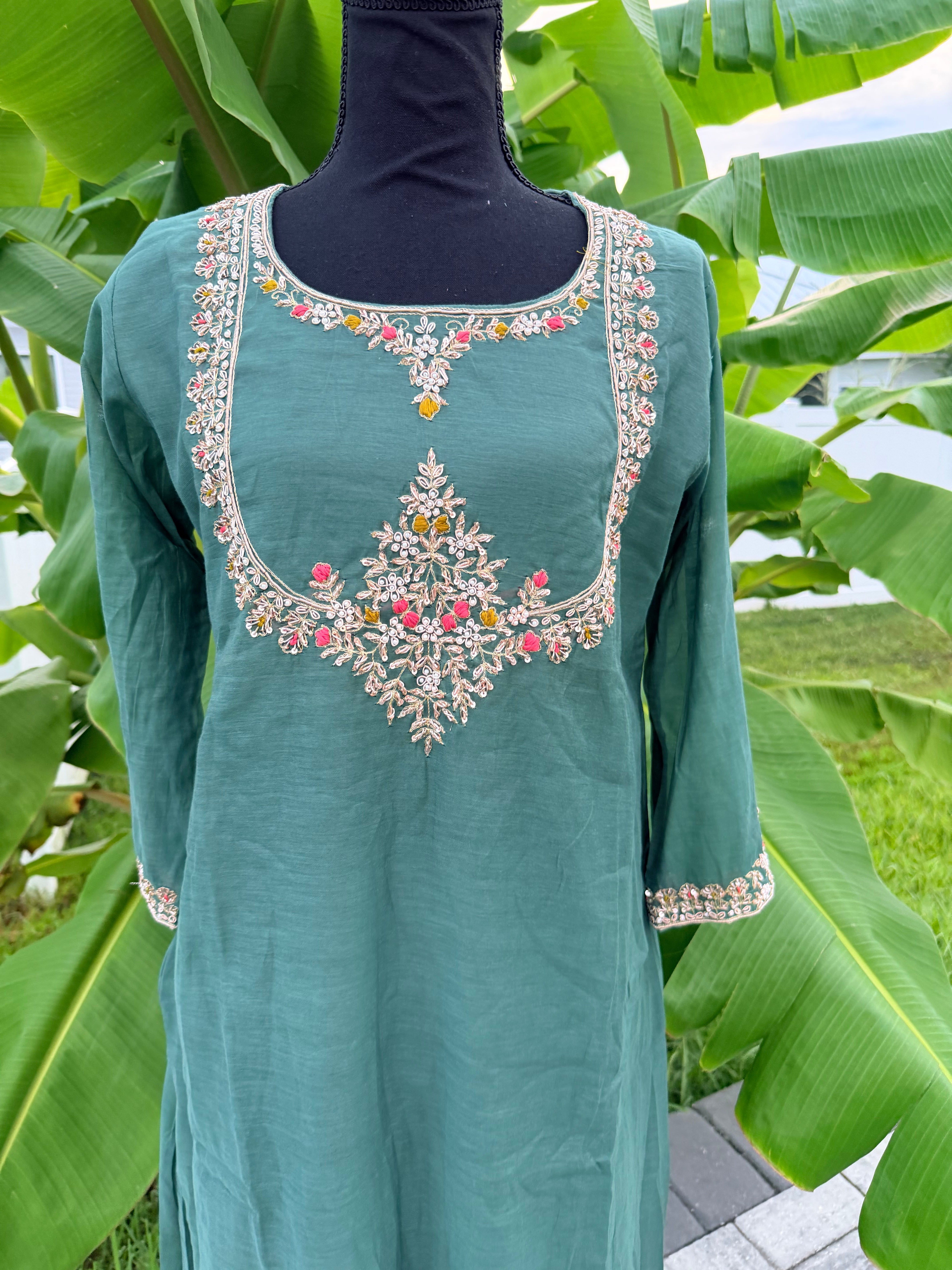 Green Mul Chanderi set