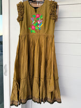 Light olive green  Narayanpet frock with thread work