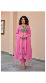Pink Chanderi 3 piece set