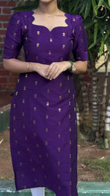 Violet raw silk 3 piece kurti set with gold leggings