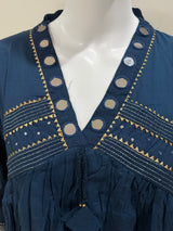 Plus size - Blue 3 piece kurti set with mirrors and gotapatti border