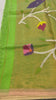 Kora muslin Jamdani saree with sequence work and sleeveless blouse in Parrot green