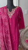 L size - pink dola silk kurti set with handwork and bandhini dupatta