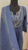 Blue mul cotton kurti set with handwork on yoke