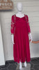 Red chinnon dress with hand work on hands